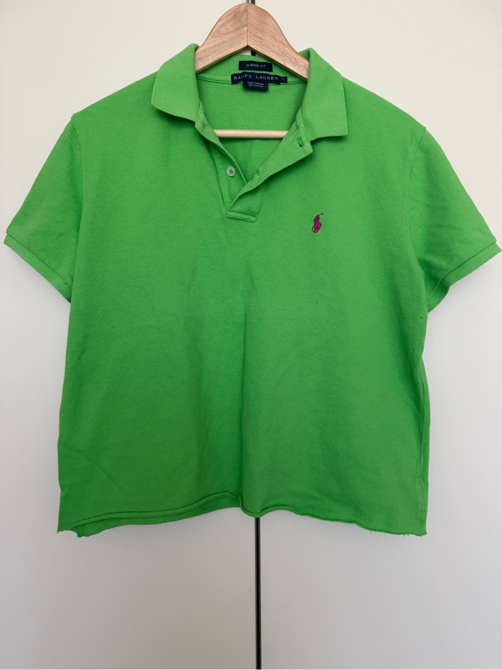 Vintage reworked Polo Ralph Lauren cropped Piqué Polo T-shirt Green Maroon M/L